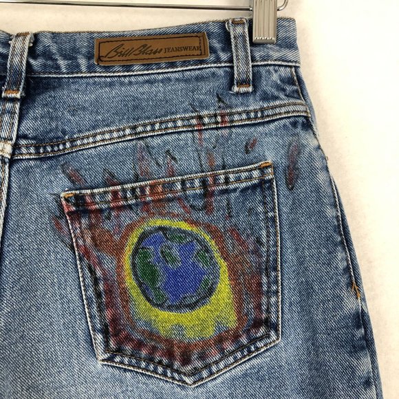 Bill Blass VTG Women's Size 6 Easy Fit Blue Custom Painted Distressed Mom Jeans - Picture 5 of 15
